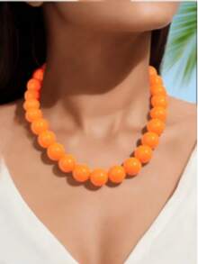 Conjunto de colar e brincos de contas de cor dopamina, 1 peça, moderno, exagerado e chamativo, de alta qualidade, adequado para uso diário feminino, banquetes e festas