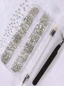 12 ô lưới 6 kích cỡ Đá pha lê trong suốt dạng phẳng, bóng, dùng trang trí móng tay, kèm nhíp và dụng cụ gắp đá, bút chấm đá, dụng cụ làm móng, trang trí mặt và mắt, đồ thủ công làm móng, phụ kiện móng tay, giá rẻ, ngày lễ tình nhân, hàng giá rẻ, du lịch, đồ dùng cần thiết khi đi du lịch, trang trí phòng, quà tặng ngày lễ tình nhân, đồ rẻ tiền, phòng, đồ 1 đô la, đồ dùng cần thiết cho kỳ nghỉ, quà tặng cho phụ nữ, phòng ngủ, ngày lễ tình nhân, 99 xu - Nhiều màu 4 - Xem 3