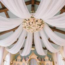 1 件，50 米优雅白色雪纺薄纱面料 - 可用于制作各种尺寸的浪漫拱门和悬挂装饰，适用于订婚、婚礼、情人节和其他场合 - 也适用于户外庆典、新娘派对、宴会和招待会、婚礼装饰；营造浪漫氛围；透明涤纶材质，婚礼装饰 - 白色 - 查看 11