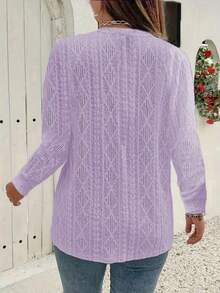 New European & American Cross-Border V-Neck Loose Short Sleeve T-Shirt, Jacquard Solid Color Tops For Women, Spring/Summer - Purple - View 2