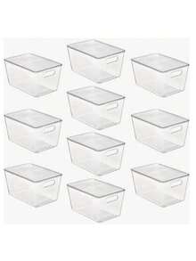 1 pezzo Vtopmart Contenitori di stoccaggio impilabili trasparenti con coperchi - Grandi, organizer in plastica con maniglie per cucina, dispensa, bagno e altro - Salvaspazio, facili da pulire, organizzatori e contenitori per la cucina