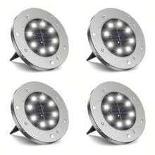 4 piezas Luces solares para senderos, iluminación paisajística exterior, luces solares de 8 LED para el suelo, luces solares de disco, iluminación para senderos, caminos, jardines y patios de la entrada