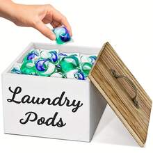 1 pieza Elegante soporte de madera para cápsulas de lavandería, contenedor de cápsulas de lavandería y organización del cuarto de lavado, soporte para cápsulas del lavavajillas para cápsulas de lavandería, suavizante y hojas de secadora, decoración estilo granja