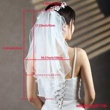 1pc Elegant Bridal Wedding Headpiece With 3D Floral Veil And Hair Comb, Romantic Short Double-Layer Veil, Valentine's Day Hair Accessory - 彩色 - 查看 7