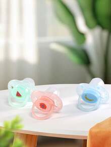 1 pieza Chupete de fruta lindo, chupete plano para bebé, silicona líquida con tapa antipolvo, adorable diseño de sandía y plátano - Multicolor - Ver 4