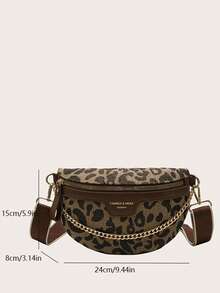 Millennial Vintage Chain Decor Houndstooth & Leopard Print Shoulder & Waist Bag, Leopard Print Bag, Animal Print Women Bag