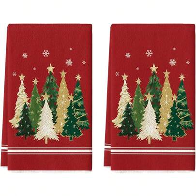 2 piezas Paños de cocina con diseño de árbol de Navidad y estrella, decoración rústica de copos de nieve, regalo de Navidad, súper suaves y absorbentes, paños de cocina para cocinar, hornear, té, trapos de platos, toallas de mano, decoración de cocina, regalo para vecinos, mamá, cumpleaños, regalo de inauguración de casa para amigos, accesorios de cocina, decoraciones, artículos esenciales para el hogar
