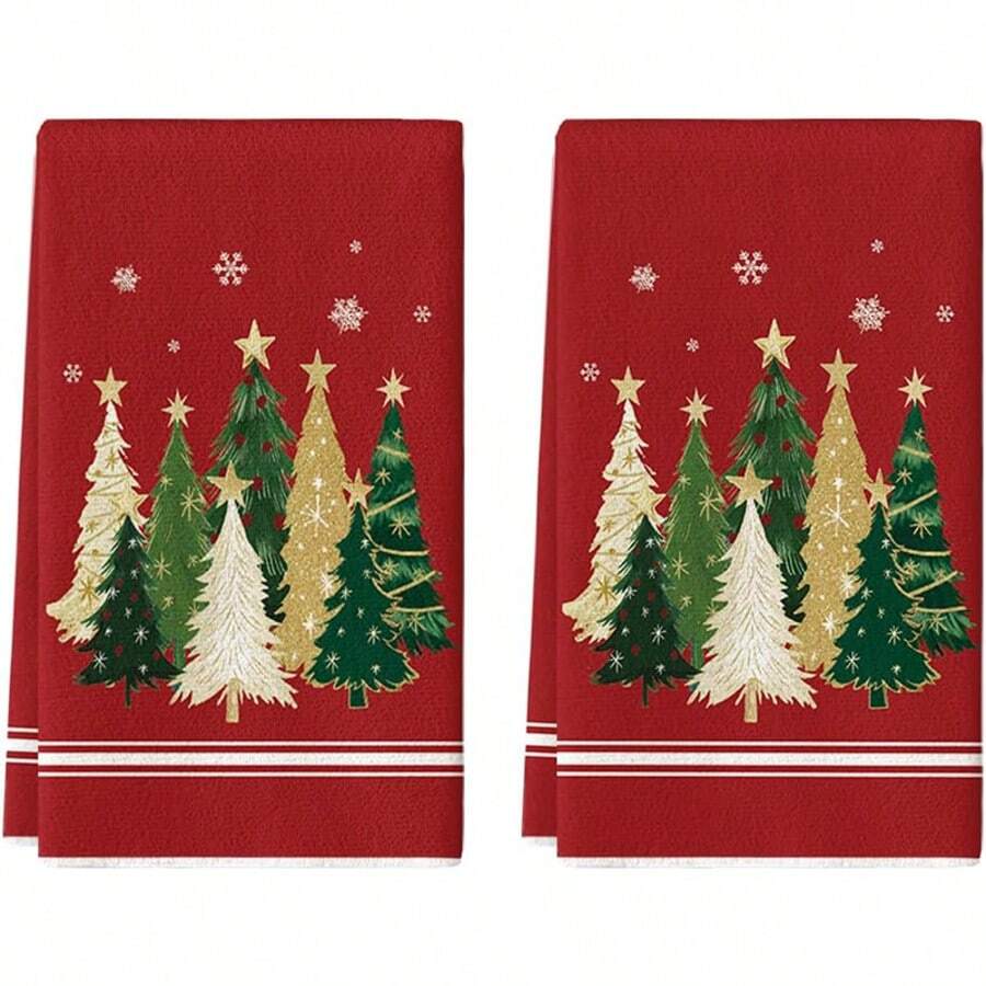 2 piezas Paños de cocina con diseño de árbol de Navidad y estrella, decoración rústica de copos de nieve, regalo de Navidad, súper suaves y absorbentes, paños de cocina para cocinar, hornear, té, trapos de platos, toallas de mano, decoración de cocina, regalo para vecinos, mamá, cumpleaños, regalo de inauguración de casa para amigos, accesorios de cocina, decoraciones, artículos esenciales para el hogar