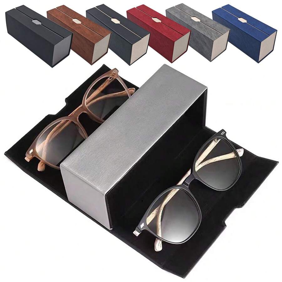 The New Double-Layer Glasses Storage Box Can Hold Two Pairs Of Glasses, A Large-Capacity Anti-Stress Glasses Case, And A Stylish And Portable Sunglasses Case Made Of PUI Materialtravel Essentials Travel Accessories Travel Bag For Vacation Holiday Back To School School Stuff Sunglasses Women - Nhiều màu - Xem 1