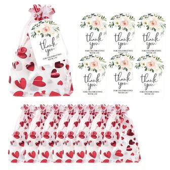 100 st. kärleksgarnpåsar och kortkombination, perfekt för smycken, bröllopsgåvor, minigodis och festpresenter, romantiska presenter | Festliga organzapåsar elegant presentation