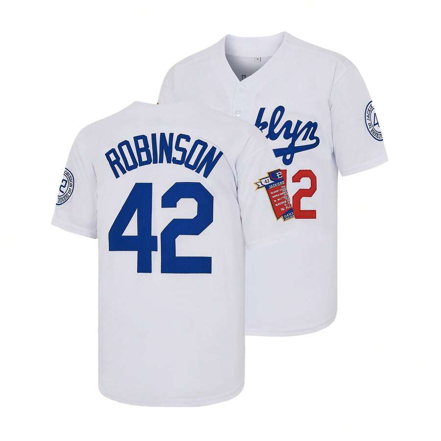 Boyfriend Style Men 42 Jackie Robinson Robinson Jersey Retro Casual Short Sleeves Button Down Boyfriend Style Men's Party Sports Baseball Jerseys White Elastic Fabric - Delicate Embroidery Retro Sports Style,Fashionable, Casual, Loose Front Buckle, Suitable For Baseball And Casual Themed Activities Baseball Shirt - trắng - Xem 1