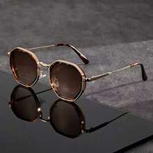 1 par de gafas de moda con marco pequeño y poligonal de estilo retro, patas de metal unisex minimalistas y versátiles para vacaciones, fiestas y uso diario