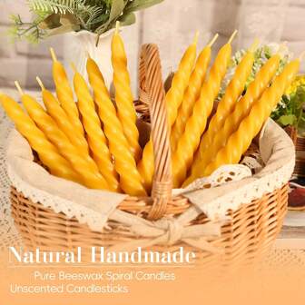 3/6/12pcs 7-Inch Natural Beeswax Handmade Spiral Candles, 7-Hour Long Burn Time, Smokeless, Dripless, Odorless Beeswax Candles, Suitable For Weddings, Birthday Parties, And Holiday Celebrations, Natural Beeswax Candle Sticks