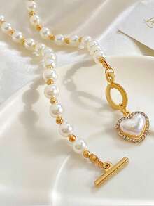 1 件简约设计优雅仿珍珠水钻猫眼珠链项链，百搭，适合女性日常佩戴、正式活动、送给女朋友、好朋友、生日的礼物 - 白 - 查看 10