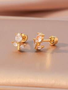 1 Pair Elegant Luxury Rhinestone Tulip Stud Earrings, Fashionable Everyday Earrings For Girls, Suitable For Festivals, Parties, Banquets And Daily Wear