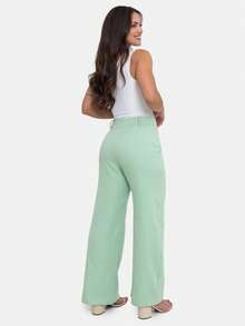 Simple Elegant Casual Polyester Zipper Pocket Button Daily Pants - Mint Green - View 4
