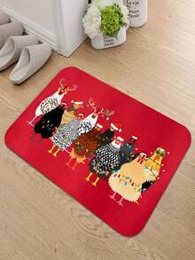 1pc New Christmas Chicken Pattern Doormat, Suitable For Living Room, Bedroom, Indoor - Machine Washable - Flannel Material, Delicate Wrap, Skin-Friendly, No Pilling, Slightly Water-Resistant Easy Care, Odorless - Ideal For Home Decor, Room Decoration