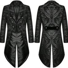 European And American Autumn And Winter Design Sense Gothic Steampunk Tailcoat Jacket Black Woven Brocade Wedding Coat Gothic Style Halloween - 黑色 - 查看 3