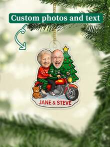 1 pièce Ornement de Noël personnalisé pour couple, ornements de Noël personnalisés avec photos et noms du couple, ornement acrylique d'anniversaire de couple, décorations photo personnalisées pour couple, éléments d'arbre de Noël et de moto