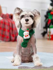 Multi-Color Christmas Pet Scarf, Holiday Christmas Pet Scarf, Knitted Pattern, Red And Green With Golden Accents, Adjustable Fit For Cats And Dogs - Holiday Accessory