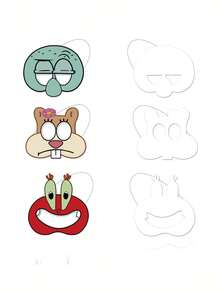 SPONGEBOB 6/12/24 قطعة نظارات ونصف أقنعة وجه مزينة بشخصيات كرتون سبونج بوب وأصدقائه مثل باتريك ستار وسكويدوارد وسندي تشيكس وسيد يوجين كرابس، أدوات تصوير وديكور لحفلات عيد الميلاد والمناسبات العائلية