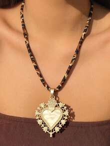 1 Pc Bohemian Bold Minimalist Statement Pendant With Leopard Print Cord Necklace, Suitable For Daily Outings, Christmas And Birthday Gifts