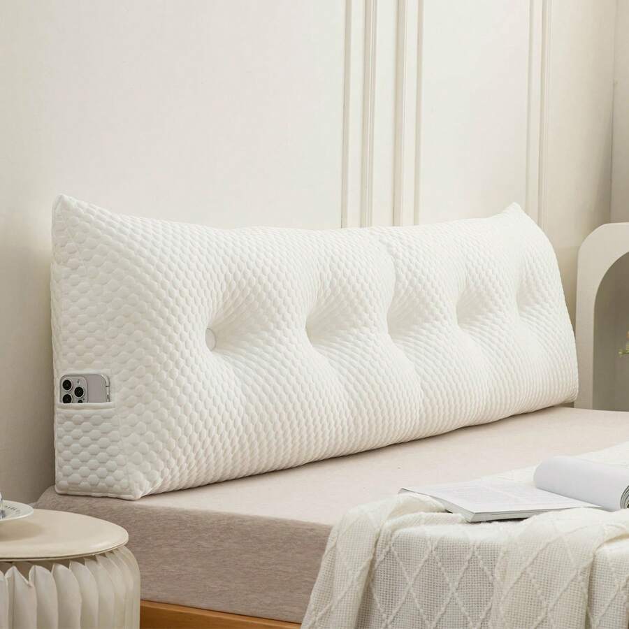 Soft Headboard Pillow Bed Wedge Pillow For Headboard With Side Pockets Dorm Headboard Twin Full Queen King Backrest Pillow, Bed Bolster Pillows For Back Support With Removable Cover - 奶油白 - 查看 1
