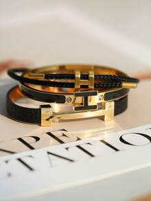 3 件时尚别致的金色字母皮革手链，送给女朋友的礼物 - 3pcs-黑色 - 查看 3