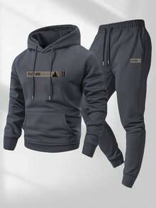 Men's Two-Piece Set, Casual Round-Neck Long-Sleeved Hooded Sweatshirt And Sweatpants Set, Suitable For Winter And Autumn, Sportswear Set, Sweater Hooded Shirt, Sweatshirt, Sweatpants, Hooded Shirt, Jogging Pants,The Size Is A Bit Small. It Is Recommended To Choose A Larger Size. - Màu xám đen - Xem 3