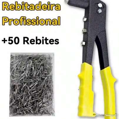 Rebitadeira Manual Profissional Alicate Rebitador 9,5 pol 24cm 4 Bicos + 50 Rebites