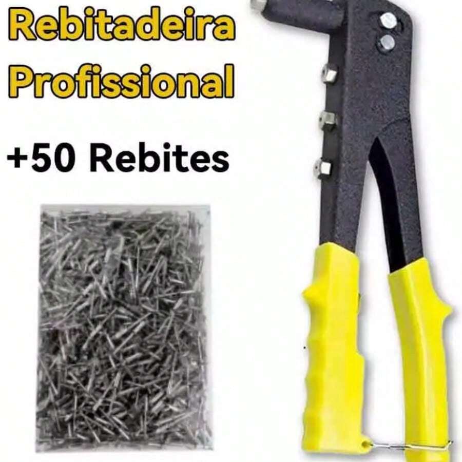 Rebitadeira Manual Profissional Alicate Rebitador 9,5 pol 24cm 4 Bicos + 50 Rebites