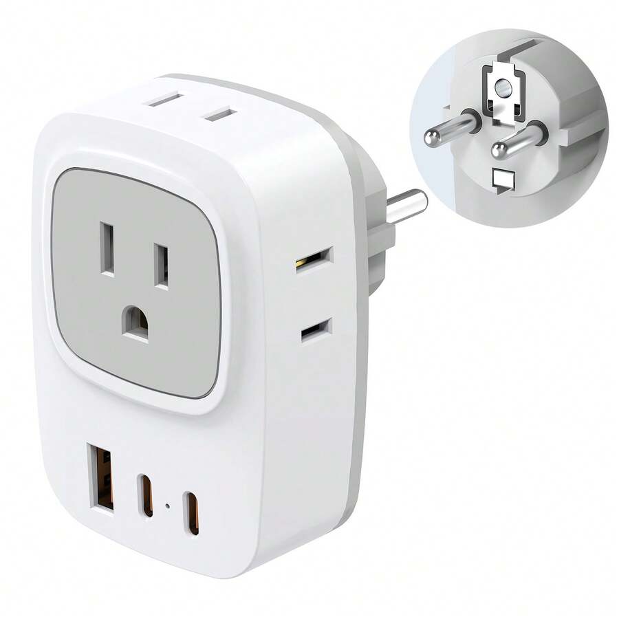 Germany France Power Adapter With USB C Ports - European Plug Adapter For US Travelers To EU, Spain, Iceland, Korea - Xem 1