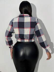 Chaqueta corta con cremallera, bolsillo con solapa y estampado de moda casual de estilo universitario para mujer, primavera/otoño