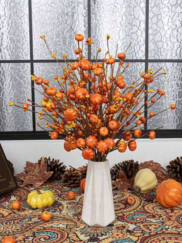 Pumpkin Berry Vine Illustration Decorations, Pumpkin Berry Branches For Autumn, Artificial Berry Stems For Berry Branch Flower Arrangement, Pumpkin Decoration For Autumn Flowers Suitable For Autumn Decoration, Halloween, Thanksgiving Home Vase Decoration, Harvest Decoration. Home Decor Room Decor Halloween Decor