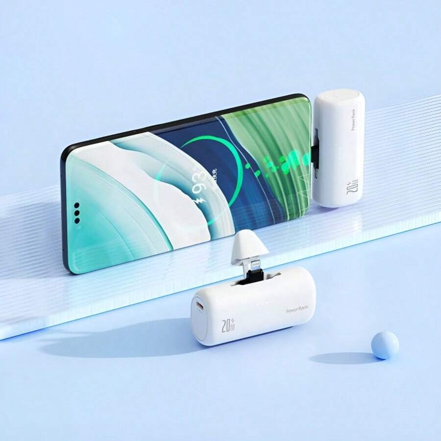 便携式充电器兼容 ，带二合一连接器，5000mAh 小型移动电源，快速充电兼容 16/15/14/13/12/11 系列、S25/24、Android，适合夏季假期户外旅行/露营和紧急备用移动电源，适合送给家人、朋友、生日户外的礼物 - 白色 - 查看 1