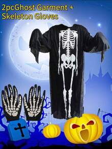 黑色万圣节涤纶连帽斗篷，万圣节死神服装斗篷，化妆舞会，派对黑色斗篷 - 彩色 - 查看 5