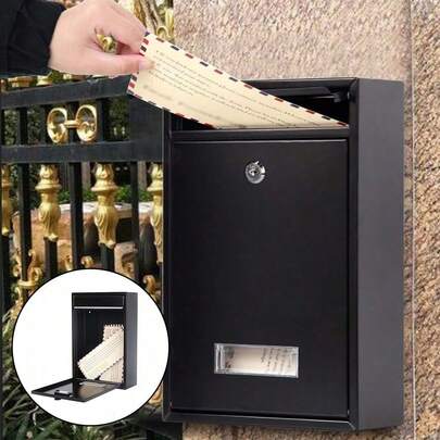 Iron Outdoor Wall-Mount Mailbox Postbox Garden Wall Mounted Newspaper Letter Mail Post Box Lockable With 2 Keys 21.5*8.5*32cm