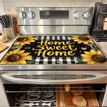 1pc Sunflower & Black White Checkered Heat-Resistant Glass Stove Top Protector - Non-Slip, Durable, Easy To Clean, Fits Electric Glass Stoves, Flat Top Ovens, Dryers, Coffee Makers - Stylish Kitchen Decor, Perfect Holiday Gift, Stove Top Protector, Appliance Accessory, Decorative Kitchenware, Easyclean Surface - 52公分*72公分/20.5吋*28.3英寸 - 查看 2