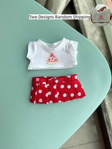 Ropa para Labubu 17cm Accesorios de muñeca monstruo Outfit Ropa Camiseta con estampado de sandía de alta y falda de punto rojo