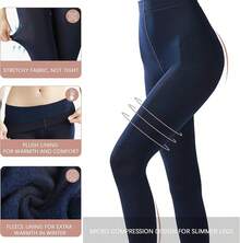 2 Pairs 120D Fleece Lined Tights For Women, High Waist Thermal Leggings & Opaque Pantyhose For Winter - 黑色和海軍藍 - 查看 5