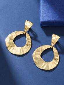 1 Pair Fashionable Smooth Geometric Water Drop Clip-On Earrings, Minimalist Hammered Circle Non-Pierced Earrings