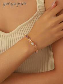 1pc High Quality Shiny Zirconia Tennis Bracelet With Unique Leaf Design, Electroplated Non-Fading, Fashionable Accessory For Women, Suitable For Daily Wear, Festivals, Bridal, Mother's Day, Christmas Gift