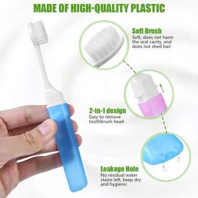 1 PCS Folding Travel Toothbrush Set With Box, Medium Hardness Nylon Bristles, Odorless, Full Head, Suitable For Men And Women, Manual Toothbrush Set, Portable, Suitable For Travel, Camping, School And Home Use Back To School,Toothbrush,Travel Tooth Brush,Cepillo De Dientes,Travel Essentials