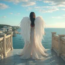 SEWLO Feather Angel Wings - Plump, Sturdy DIY Costume Wings For Halloween, Christmas, And Cosplay With Adjustable Straps - trắng - Xem 6