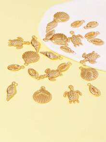 25pcs Assorted Gold Plated Starfish & Shell Pendants, DIY Jewelry Accessories For Necklace, Bracelet, Earrings - Yellow Gold - View 7
