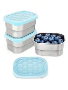 Meoky 3pcs 8oz Stainless Steel Snack Containers With Silicone Lids, Leak-Proof Small Food Storage Boxes, Reusable Metal Lunch Boxes For Snacks, Meal Prep, Travel & Picnic - Light Blue*3-piece Set - View 9