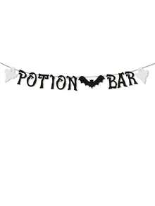 Halloween Decor Halloween New Black Glitter Potion Bar Halloween Banner, Bat Ghost Element Sign, Halloween Party Decorations Halloween Witches Haunted House Decoration Banner