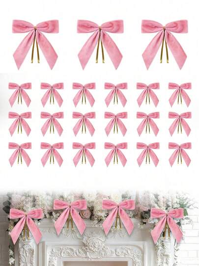 1/6/12个粉色小天鹅绒圣诞蝴蝶结，适用于圣诞树、花环、礼品包装、工艺品、婚礼、派对、扭结蝴蝶结，可用于糖果袋、烘焙食品袋、丝带蝴蝶结、圣诞树装饰、圣诞花环蝴蝶结装饰，适用于圣诞礼品包装、家居花环、栅栏、壁炉、婚礼派对装饰、家居装饰、圣诞装饰、房间装饰、冬季装饰