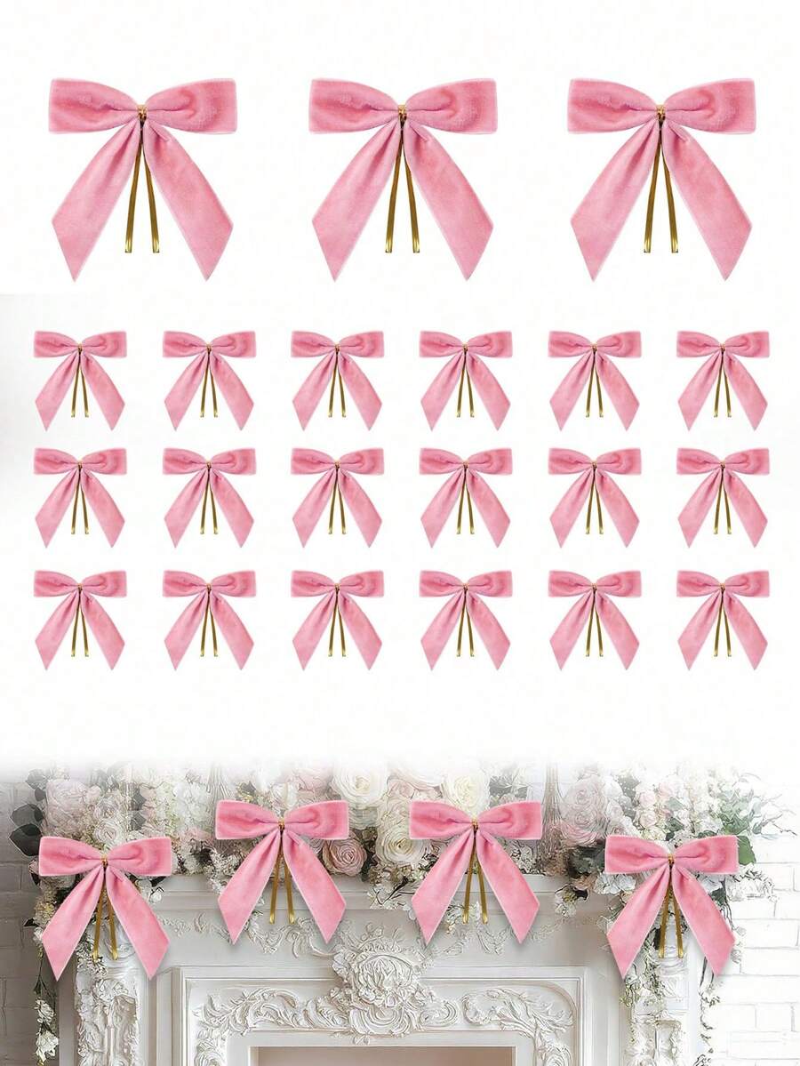 1/6/12个粉色小天鹅绒圣诞蝴蝶结，适用于圣诞树、花环、礼品包装、工艺品、婚礼、派对、扭结蝴蝶结，可用于糖果袋、烘焙食品袋、丝带蝴蝶结、圣诞树装饰、圣诞花环蝴蝶结装饰，适用于圣诞礼品包装、家居花环、栅栏、壁炉、婚礼派对装饰、家居装饰、圣诞装饰、房间装饰、冬季装饰 - JQ43 - 查看 1