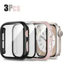 3 Packs Pc + Tempered Glass All-In-One Watch Case, Anti-Drop Stylish Protective Cover, Compatible With Apple Watch Case 40/41/42/44/45/46/49mm, Compatible With Apple Watch Series Ultra/Se/11/10/9/8/7/6/5/4, Smart Watch Accessories Men Women - Black+Transparent+Pink - View 14